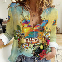 Belize Toucan Women Casual Shirt Belizean Pride Retro Style