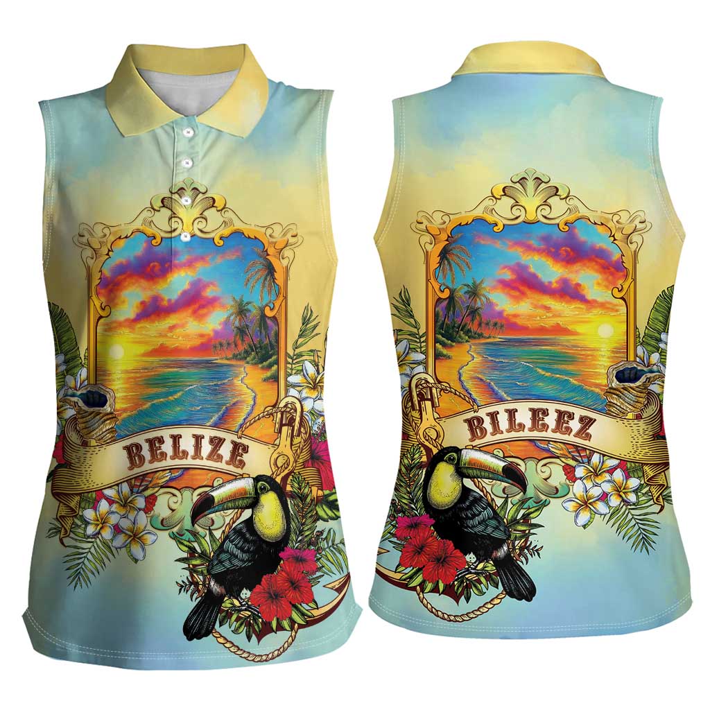 Belize Toucan Women Sleeveless Polo Shirt Belizean Pride Retro Style