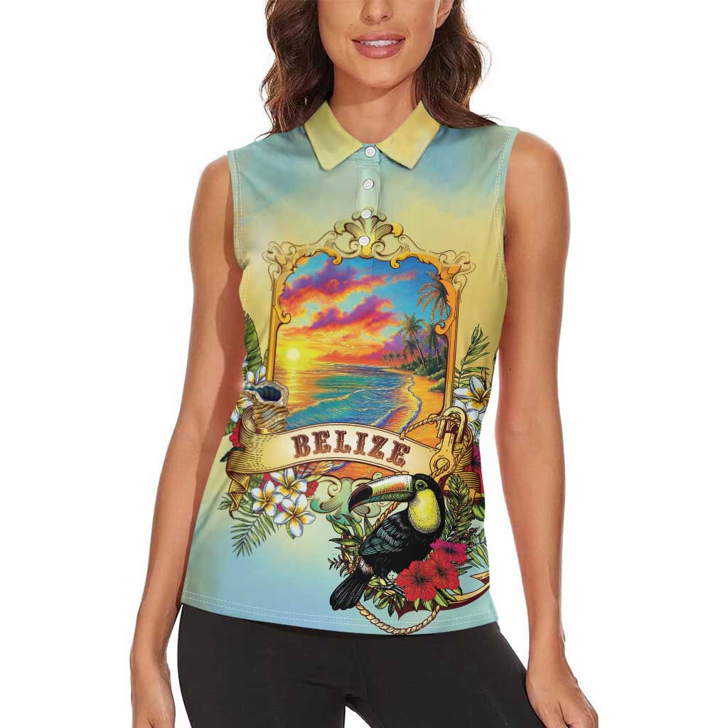 Belize Toucan Women Sleeveless Polo Shirt Belizean Pride Retro Style