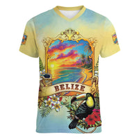 Belize Toucan Women V-Neck T-Shirt Belizean Pride Retro Style