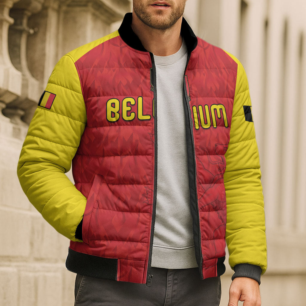 Custom Belgium Football 2026 Bomber Puffer Jacket Belgian Lion Sporty Style