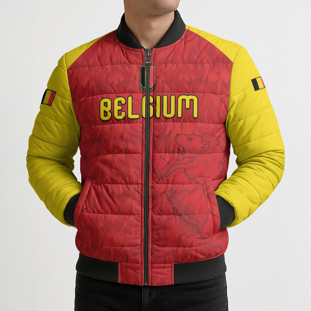 Custom Belgium Football 2026 Bomber Puffer Jacket Belgian Lion Sporty Style