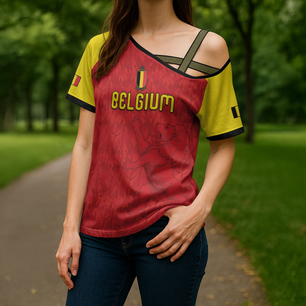 Custom Belgium Football 2026 Cross Shoulder Shirt Belgian Lion Sporty Style