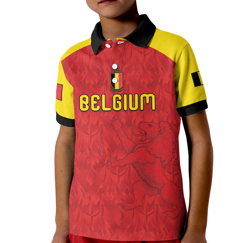 Custom Belgium Football 2026 Kid Polo Shirt Belgian Lion Sporty Style