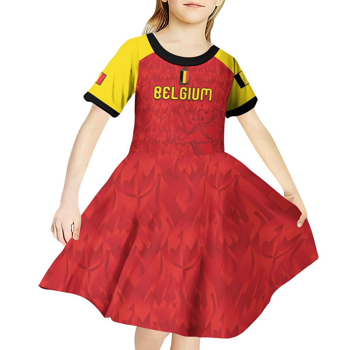 Custom Belgium Football 2026 Kid Short Sleeve Dress Belgian Lion Sporty Style