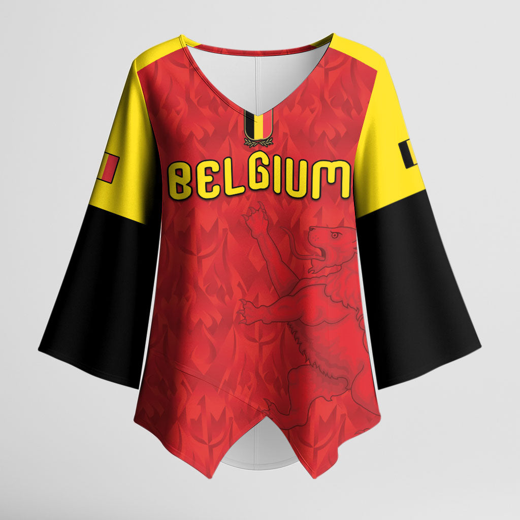Custom Belgium Football 2026 Kimono Sleeve Blouse Belgian Lion Sporty Style