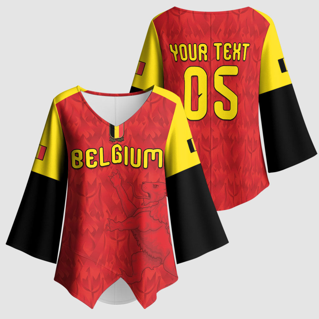 Custom Belgium Football 2026 Kimono Sleeve Blouse Belgian Lion Sporty Style