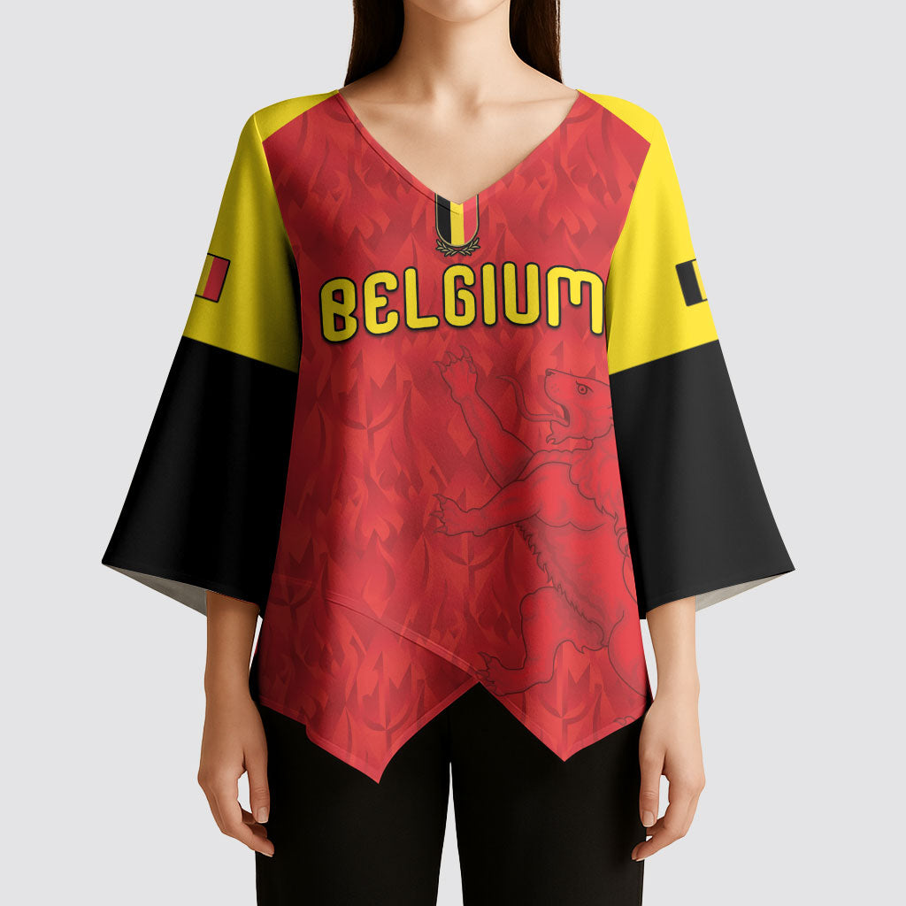 Custom Belgium Football 2026 Kimono Sleeve Blouse Belgian Lion Sporty Style