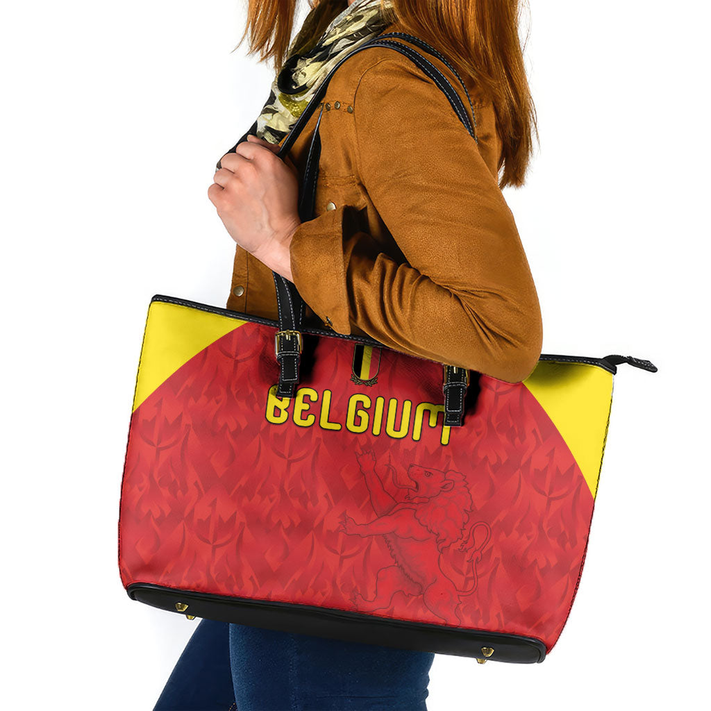 Belgium Football 2026 Leather Tote Bag Belgian Lion Sporty Style