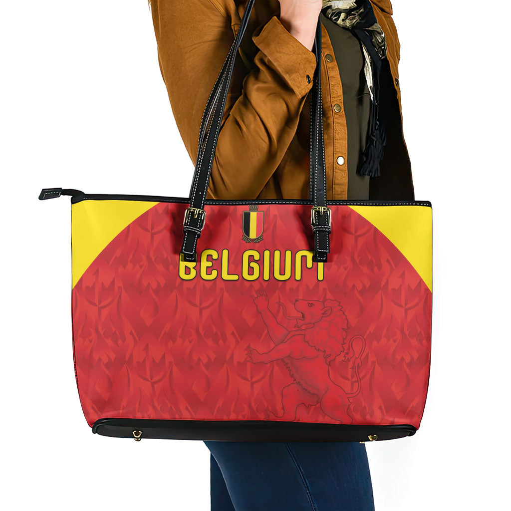 Belgium Football 2026 Leather Tote Bag Belgian Lion Sporty Style