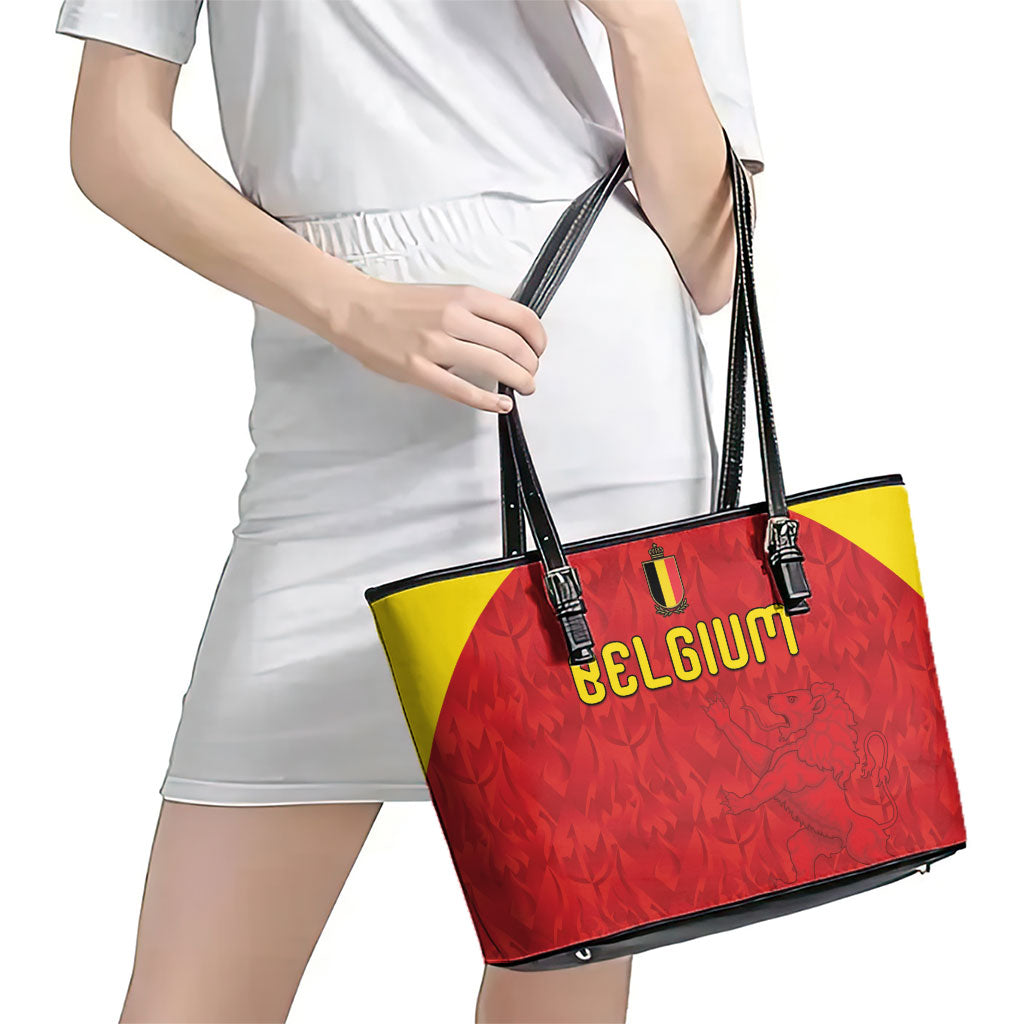 Belgium Football 2026 Leather Tote Bag Belgian Lion Sporty Style