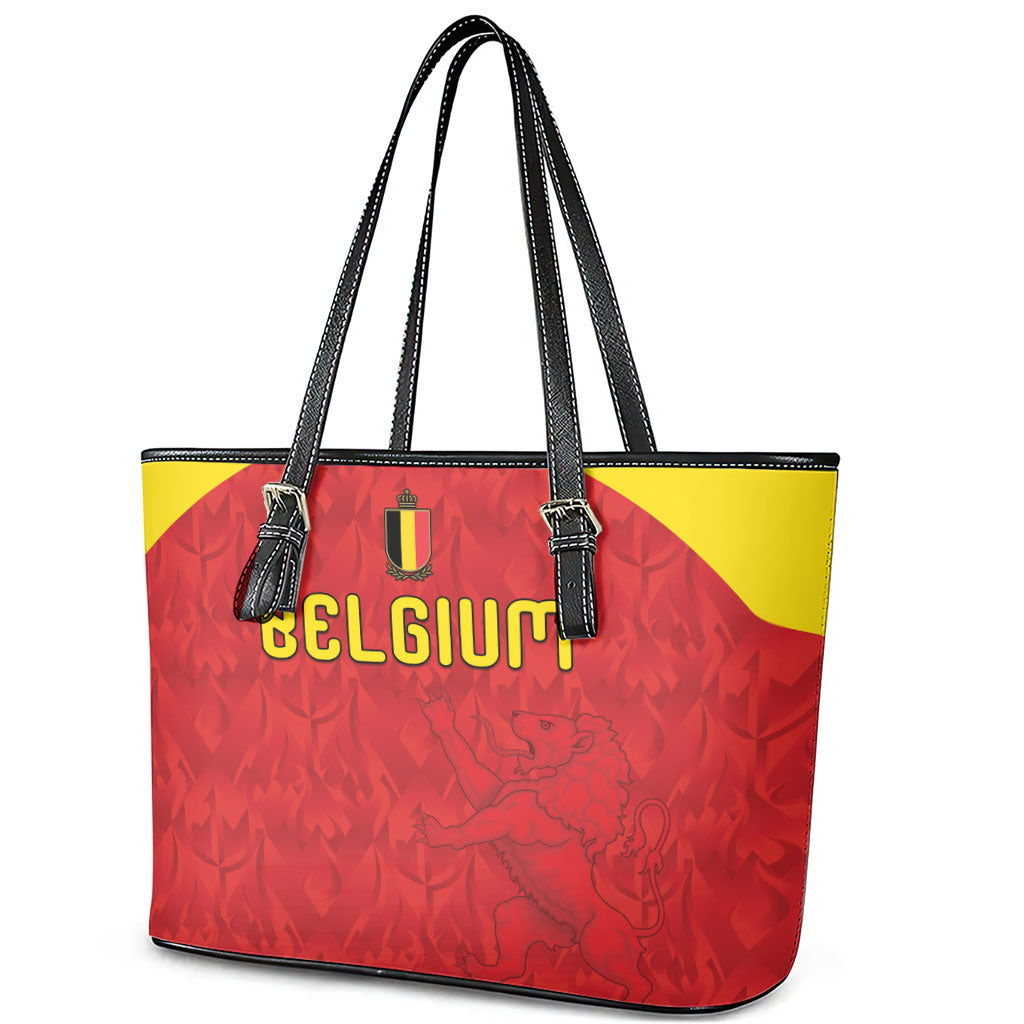 Belgium Football 2026 Leather Tote Bag Belgian Lion Sporty Style