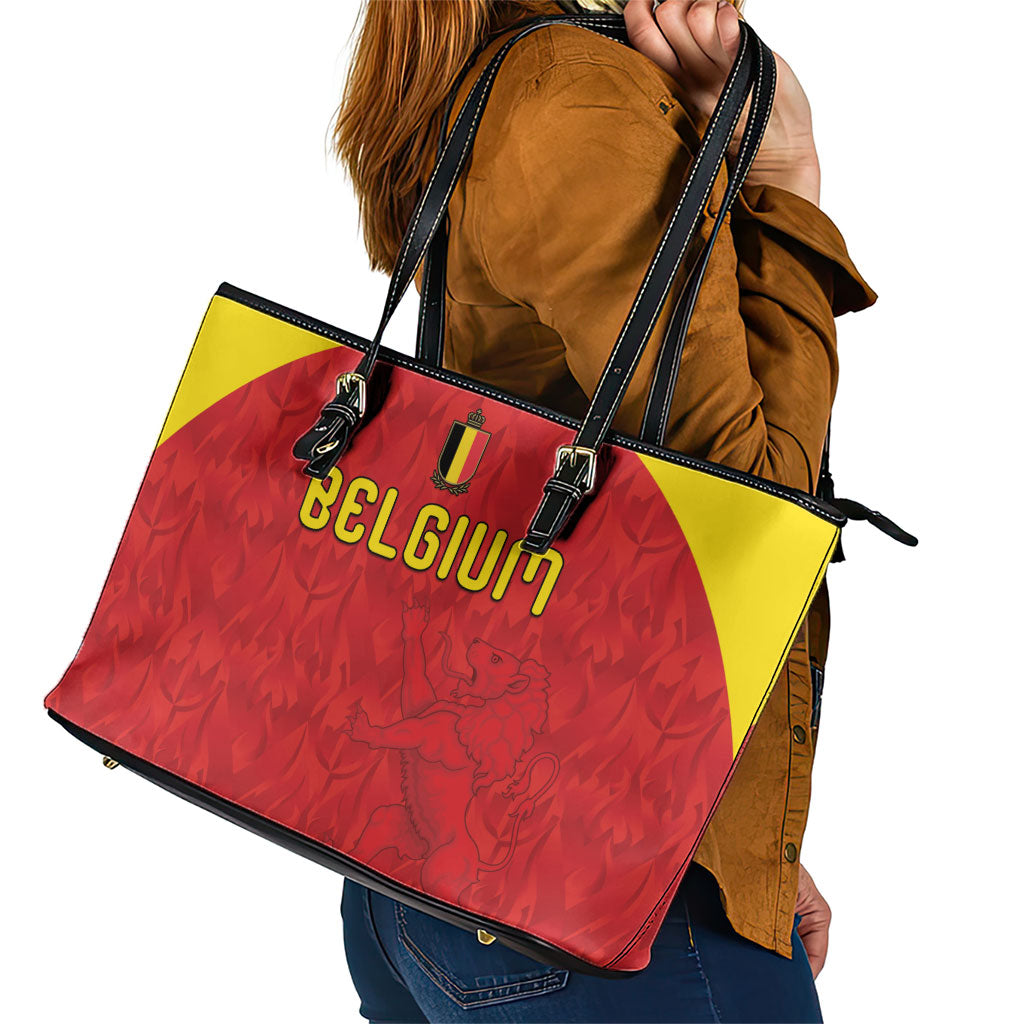 Belgium Football 2026 Leather Tote Bag Belgian Lion Sporty Style