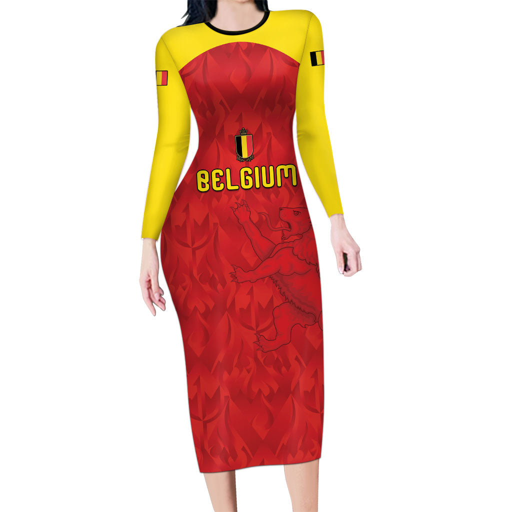Custom Belgium Football 2026 Long Sleeve Bodycon Dress Belgian Lion Sporty Style