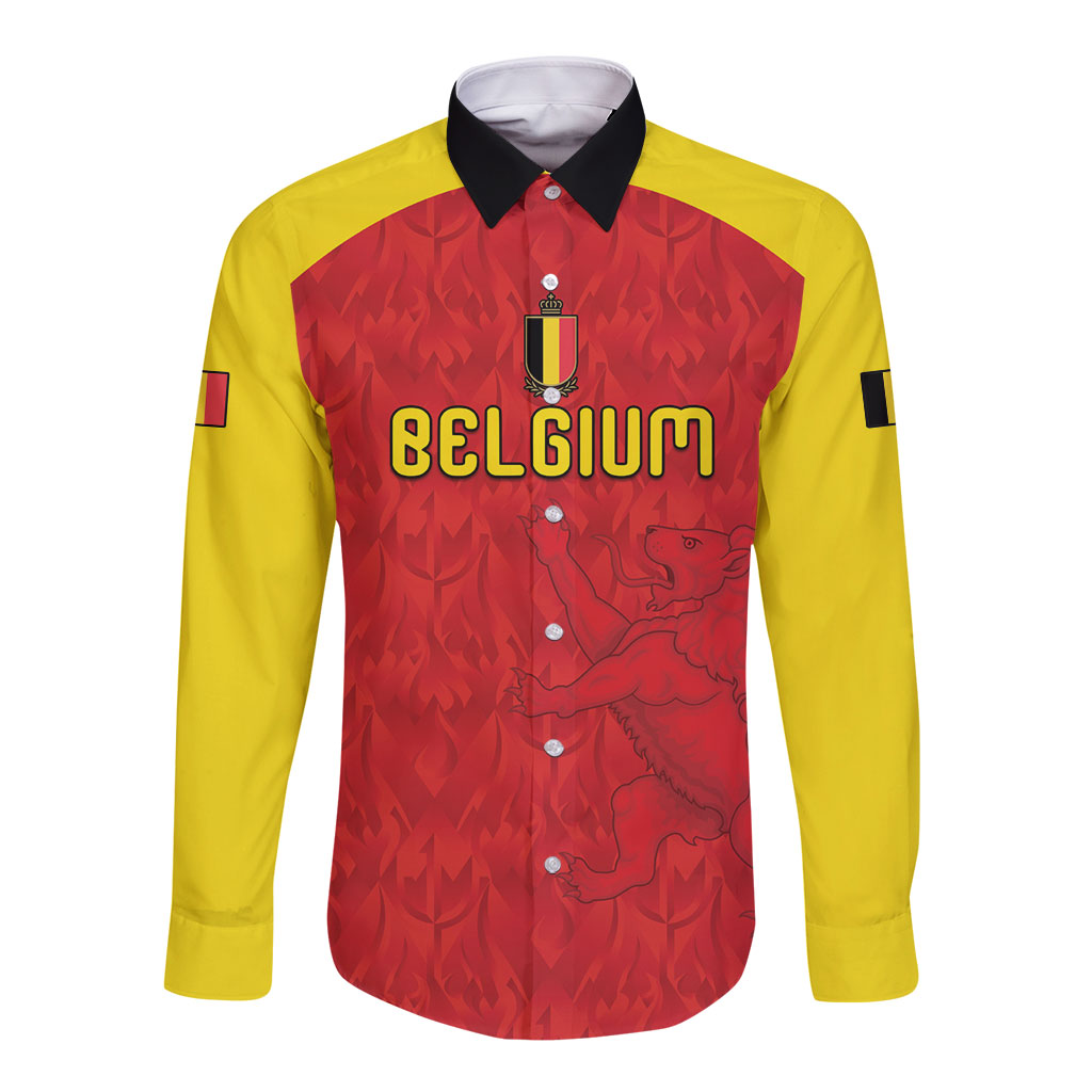 Custom Belgium Football 2026 Long Sleeve Button Shirt Belgian Lion Sporty Style