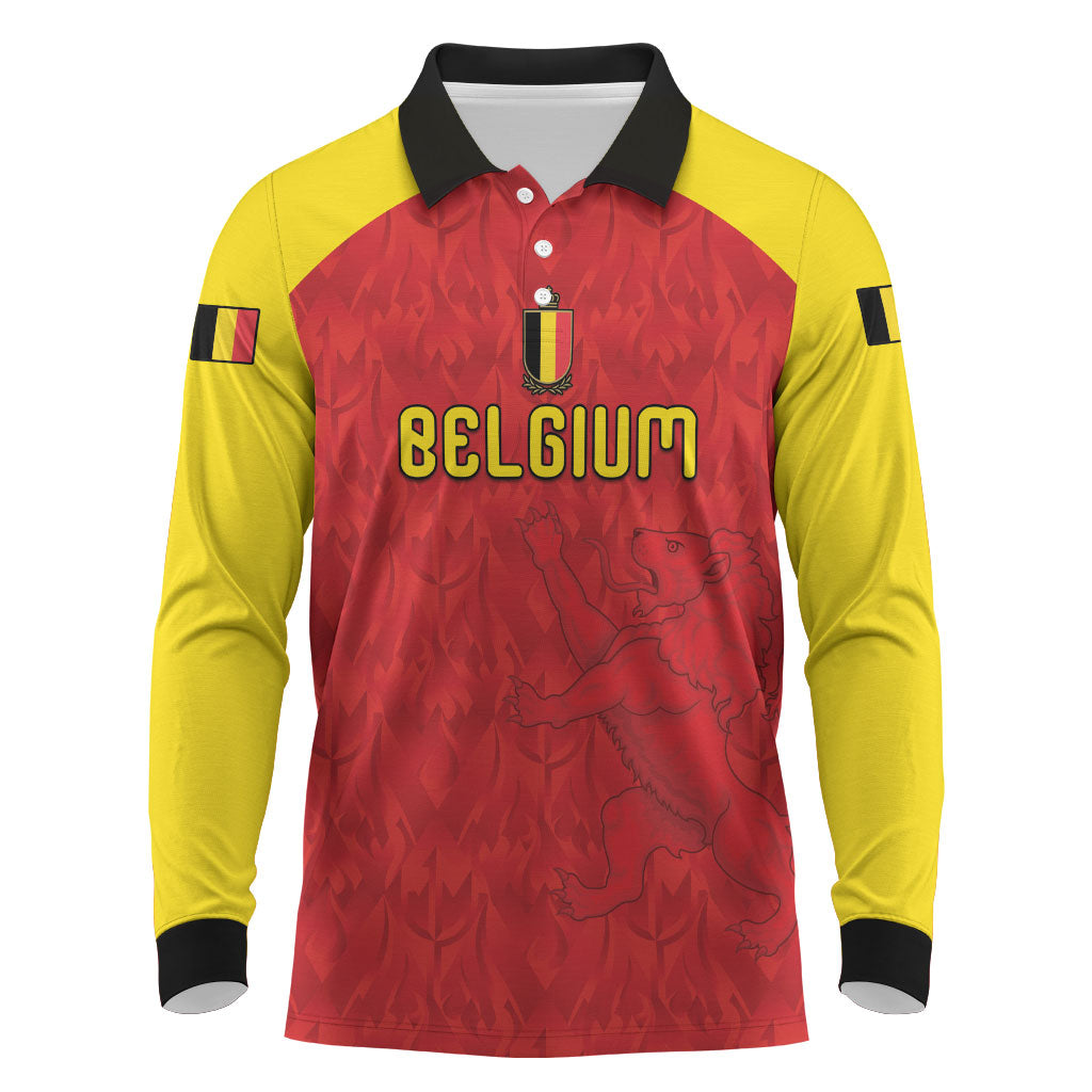 Custom Belgium Football 2026 Long Sleeve Polo Shirt Belgian Lion Sporty Style
