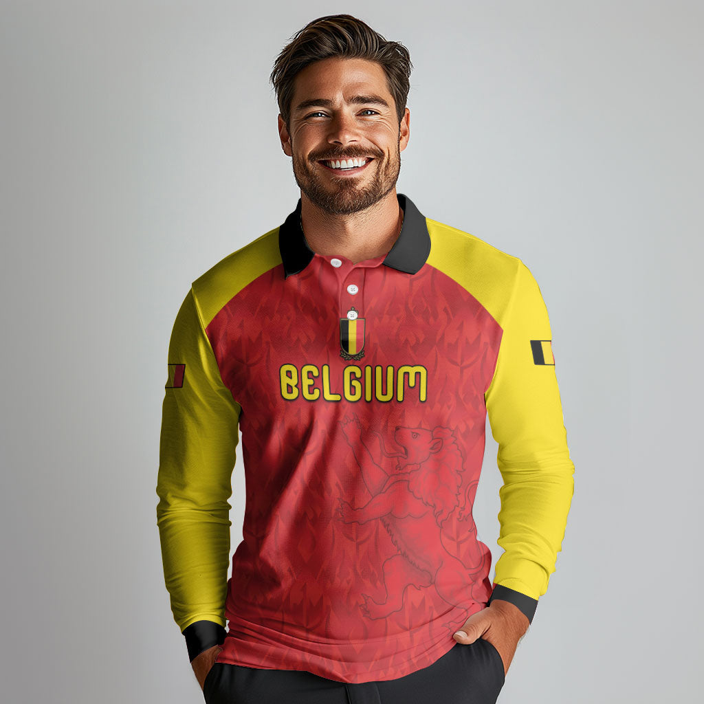 Custom Belgium Football 2026 Long Sleeve Polo Shirt Belgian Lion Sporty Style