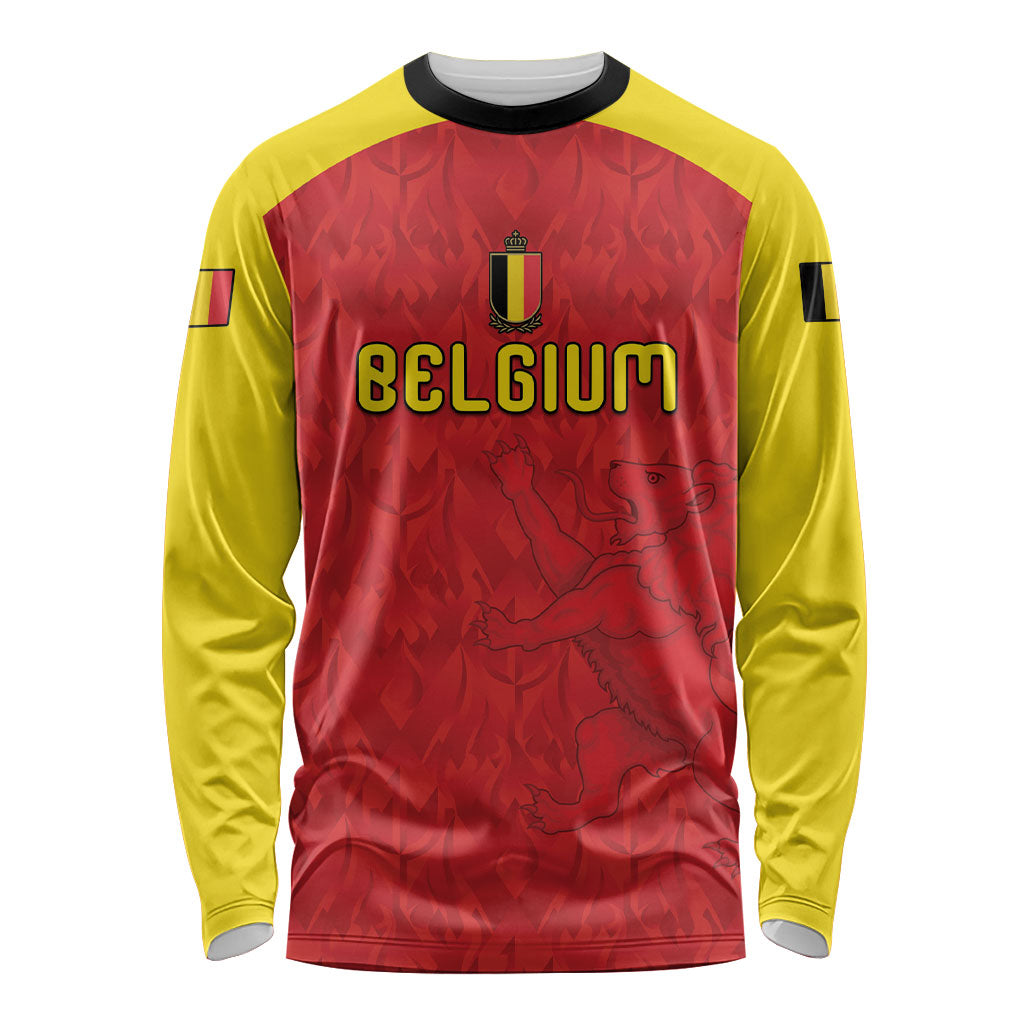 Custom Belgium Football 2026 Long Sleeve Shirt Belgian Lion Sporty Style