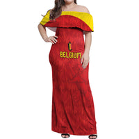 Custom Belgium Football 2026 Off Shoulder Maxi Dress Belgian Lion Sporty Style