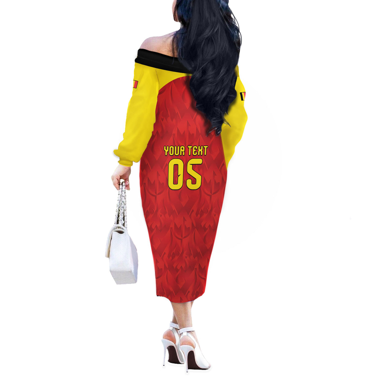 Custom Belgium Football 2026 Off The Shoulder Long Sleeve Dress Belgian Lion Sporty Style