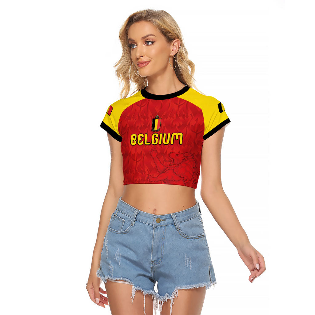 Custom Belgium Football 2026 Raglan Cropped T Shirt Belgian Lion Sporty Style