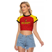 Custom Belgium Football 2026 Raglan Cropped T Shirt Belgian Lion Sporty Style