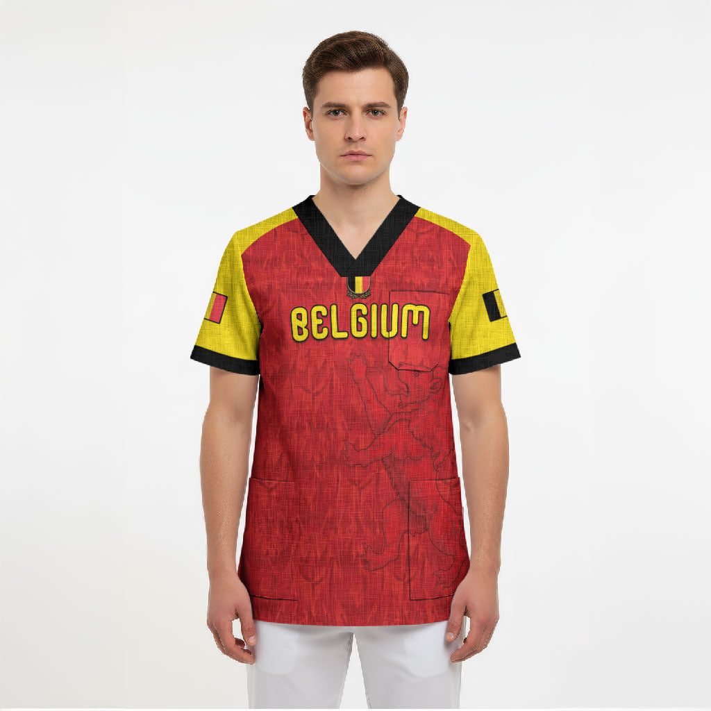 Custom Belgium Football 2026 Scrub Top Belgian Lion Sporty Style