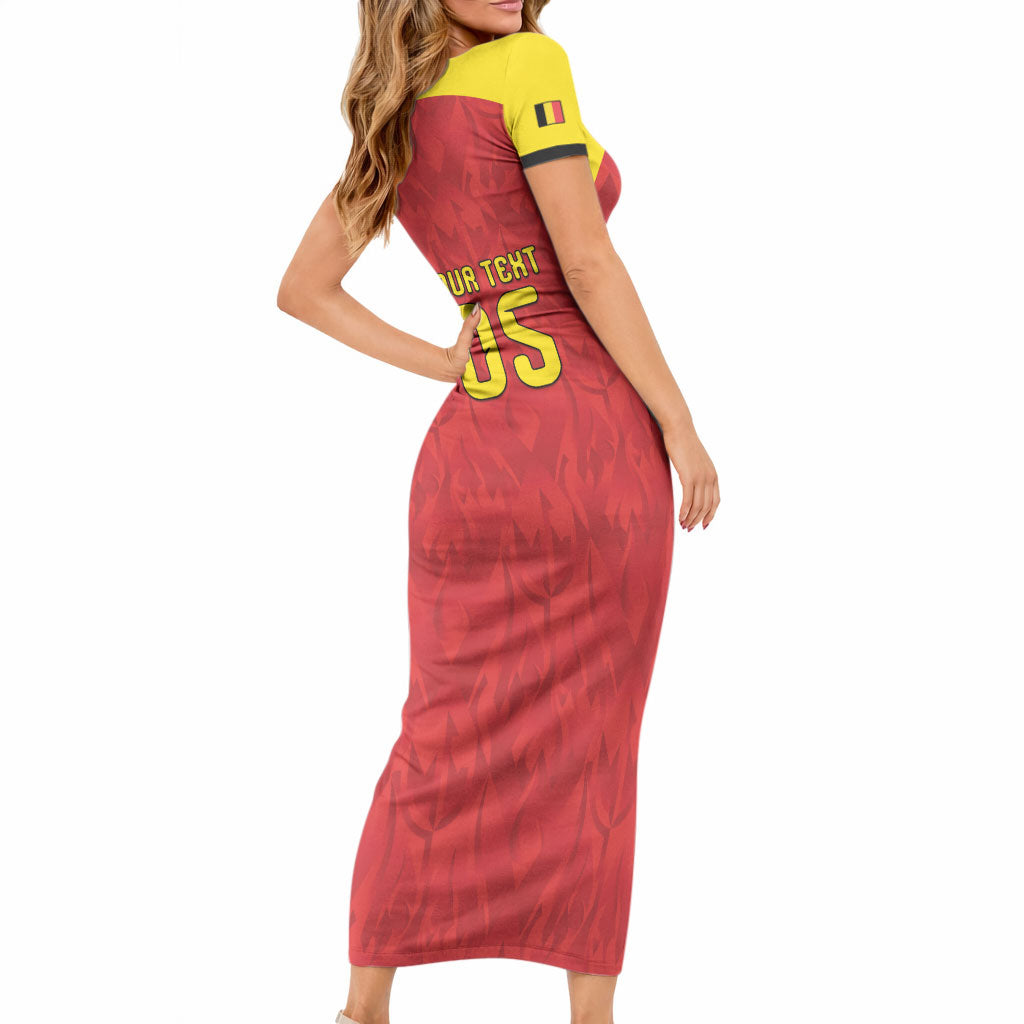 Custom Belgium Football 2026 Short Sleeve Bodycon Dress Belgian Lion Sporty Style LT05