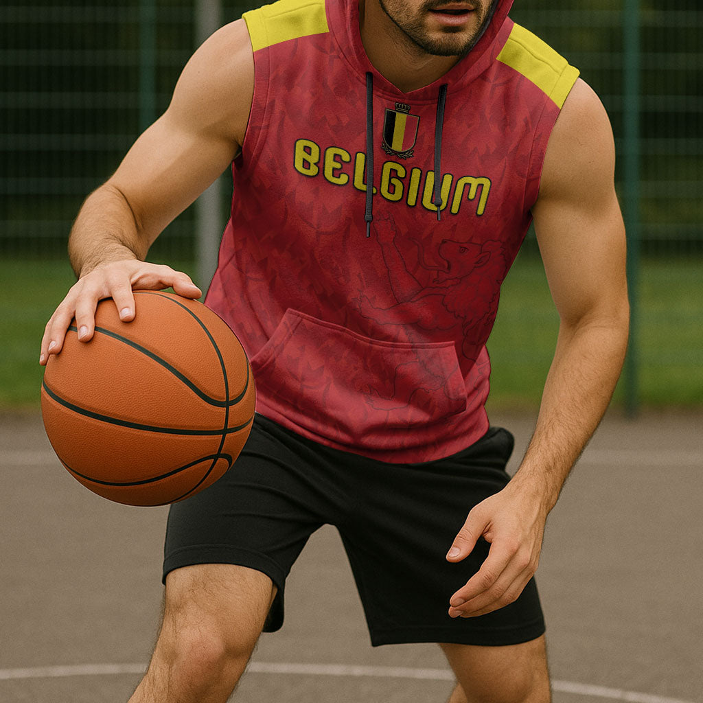 Custom Belgium Football 2026 Sleeveless Hoodie Belgian Lion Sporty Style