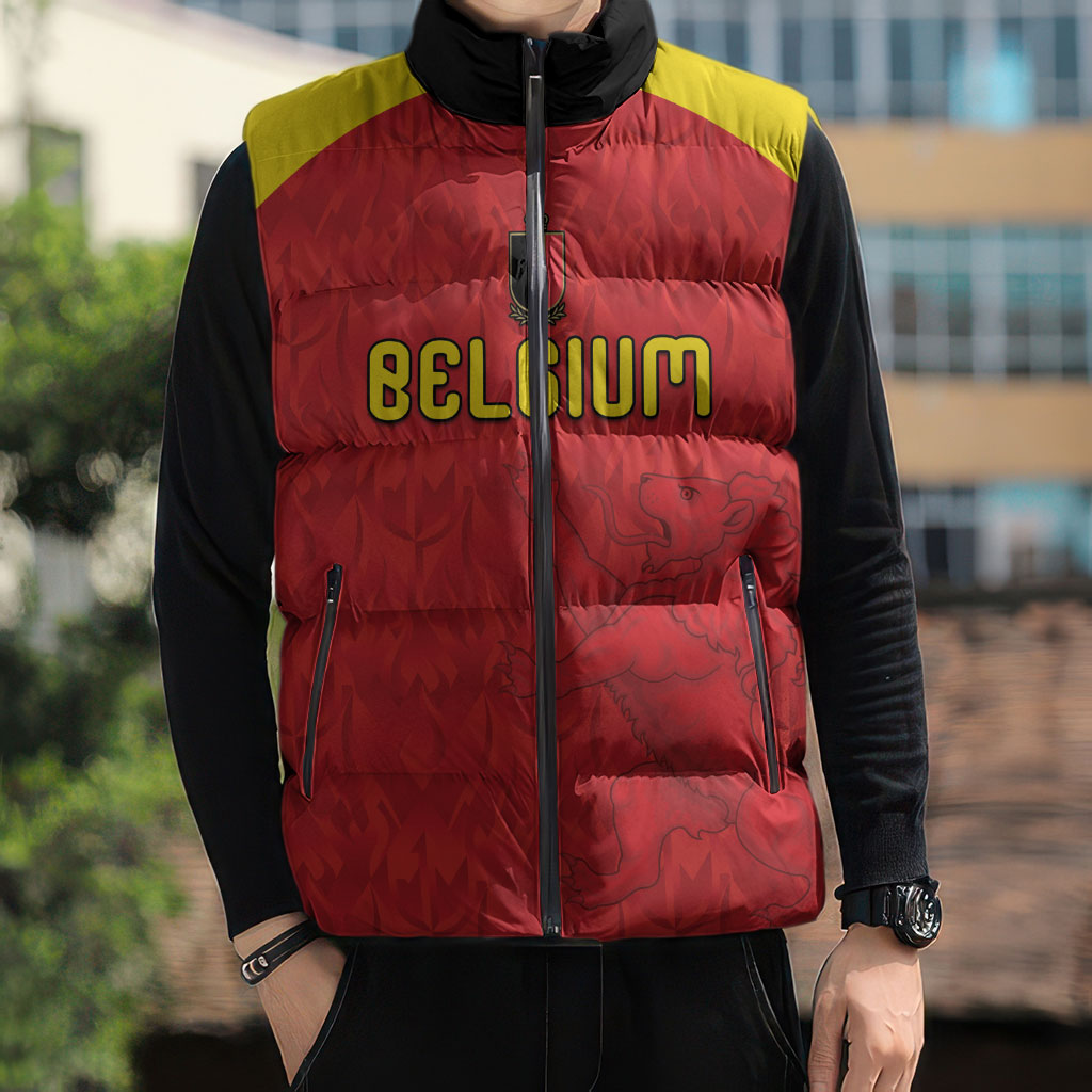 Custom Belgium Football 2026 Sleeveless Puffer Jacket Belgian Lion Sporty Style