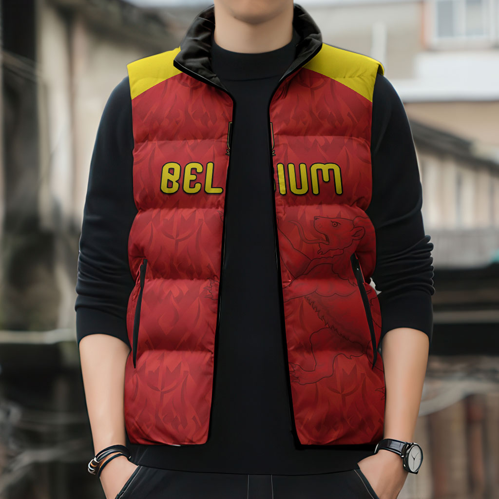 Custom Belgium Football 2026 Sleeveless Puffer Jacket Belgian Lion Sporty Style