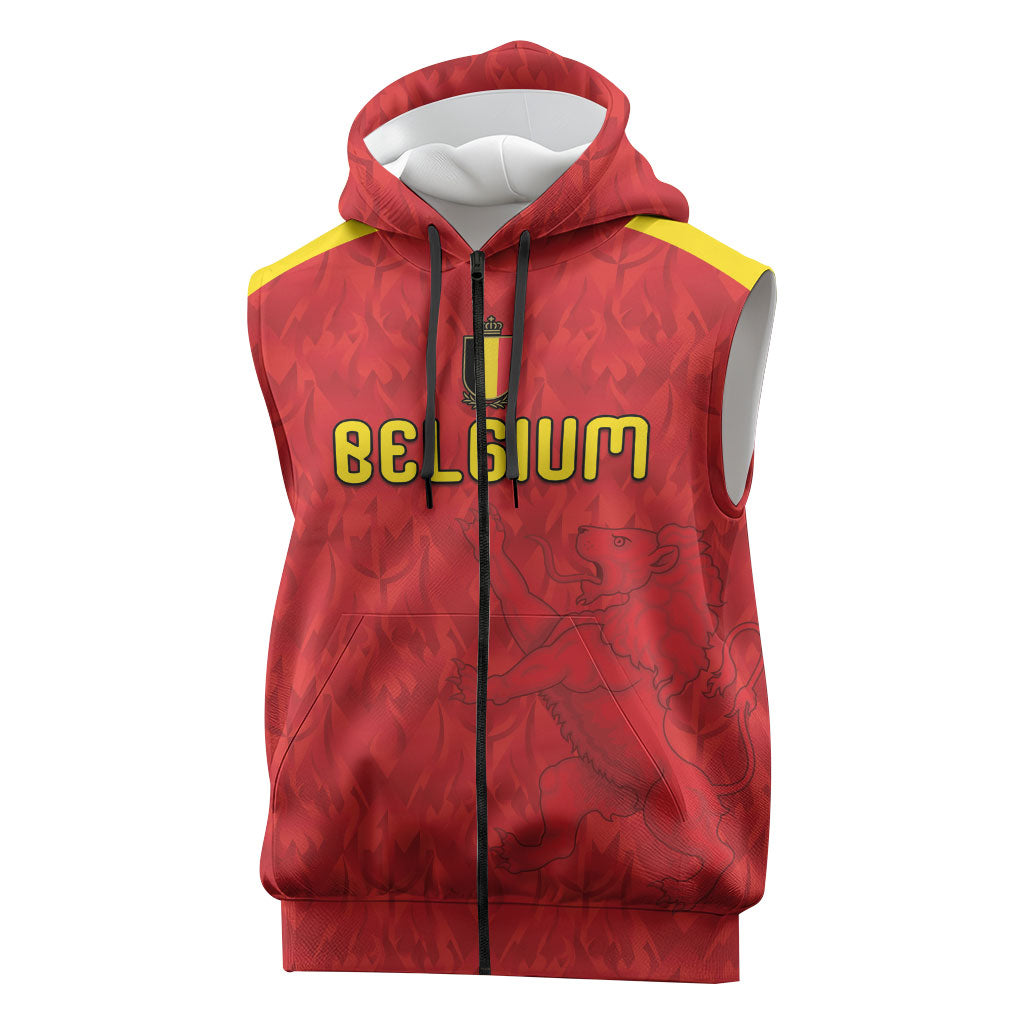 Custom Belgium Football 2026 Sleeveless Zip Hoodie Belgian Lion Sporty Style