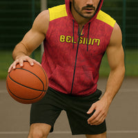 Custom Belgium Football 2026 Sleeveless Zip Hoodie Belgian Lion Sporty Style