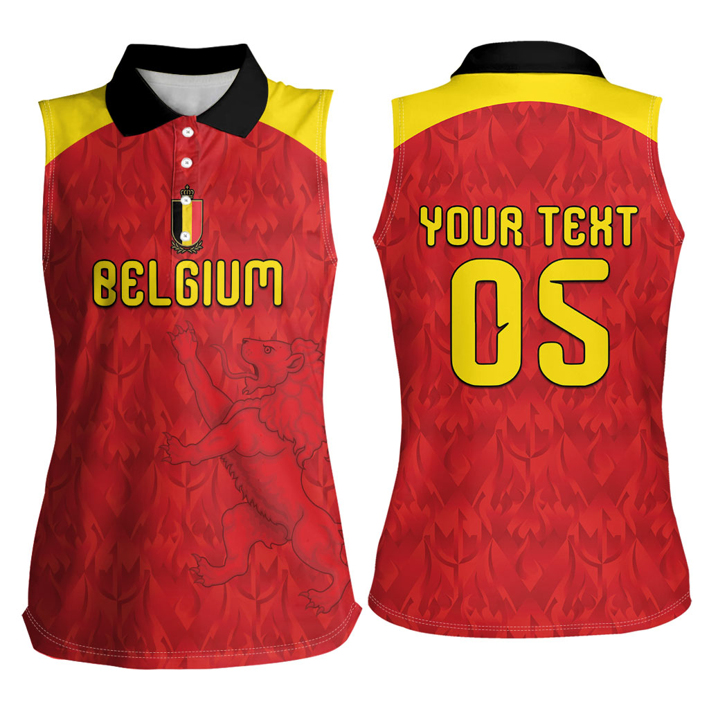 Custom Belgium Football 2026 Women Sleeveless Polo Shirt Belgian Lion Sporty Style