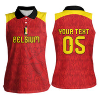 Custom Belgium Football 2026 Women Sleeveless Polo Shirt Belgian Lion Sporty Style