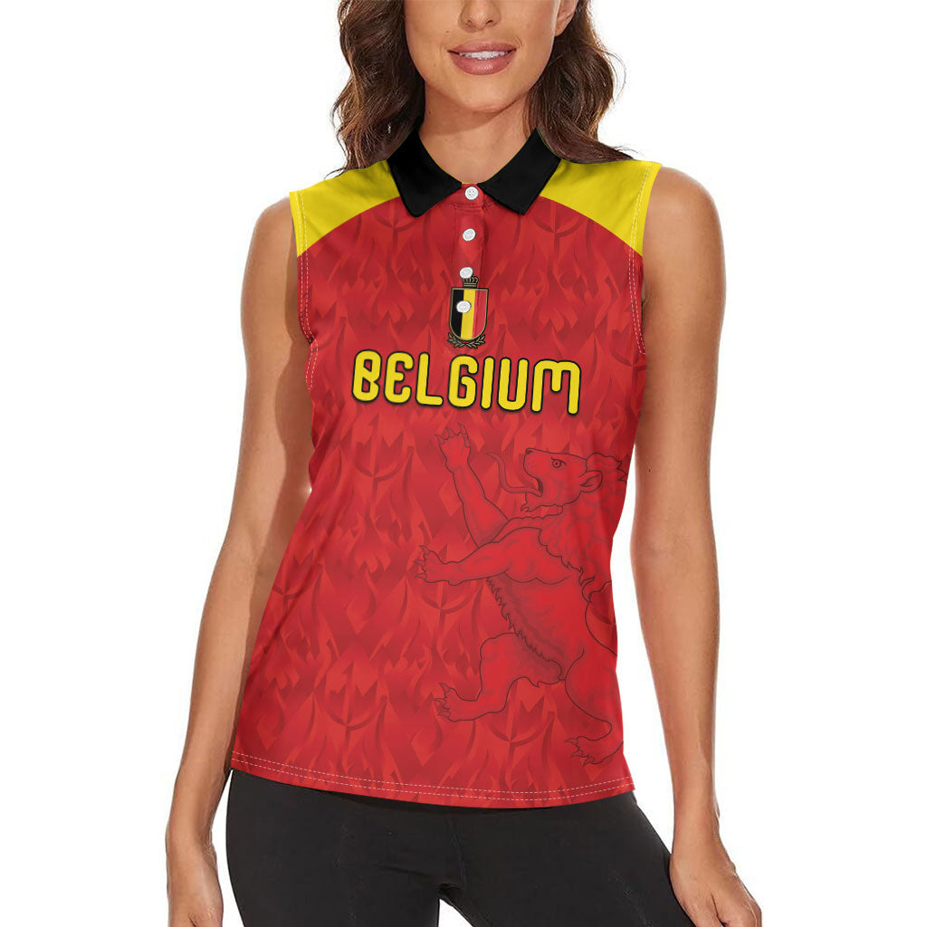 Custom Belgium Football 2026 Women Sleeveless Polo Shirt Belgian Lion Sporty Style