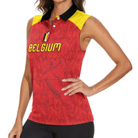 Custom Belgium Football 2026 Women Sleeveless Polo Shirt Belgian Lion Sporty Style
