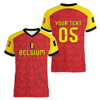 Custom Belgium Football 2026 Women V-Neck T-Shirt Belgian Lion Sporty Style
