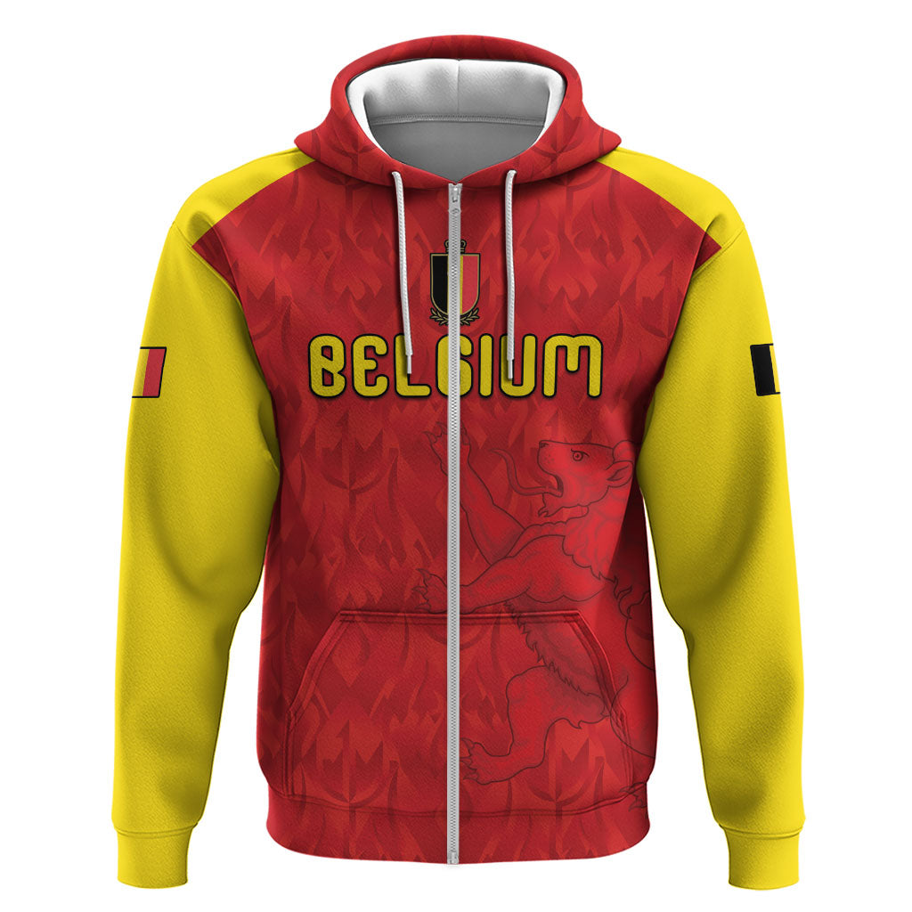Custom Belgium Football 2026 Zip Hoodie Belgian Lion Sporty Style