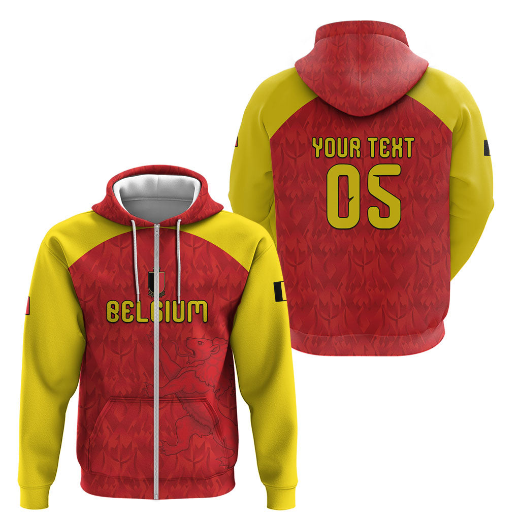 Custom Belgium Football 2026 Zip Hoodie Belgian Lion Sporty Style