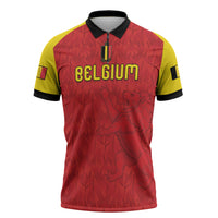Custom Belgium Football 2026 Zipper Polo Shirt Belgian Lion Sporty Style
