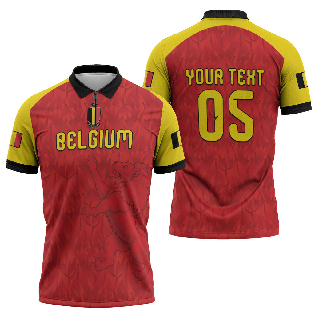 Custom Belgium Football 2026 Zipper Polo Shirt Belgian Lion Sporty Style