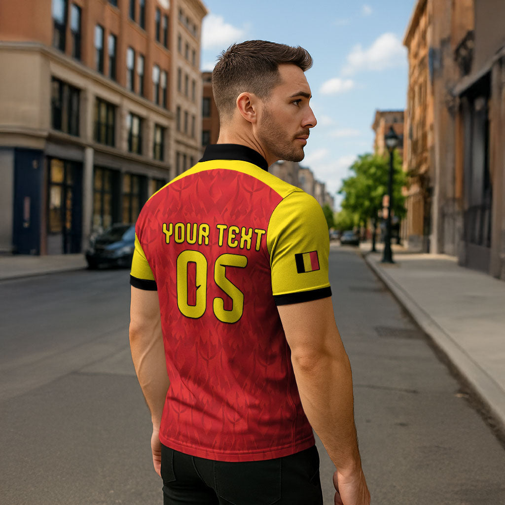 Custom Belgium Football 2026 Zipper Polo Shirt Belgian Lion Sporty Style