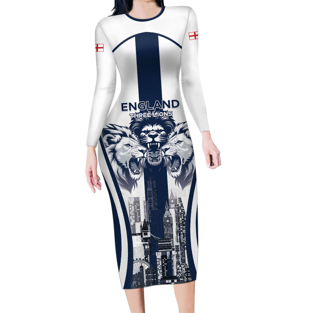 Custom England Football 2026 Long Sleeve Bodycon Dress Three Lions Special Style