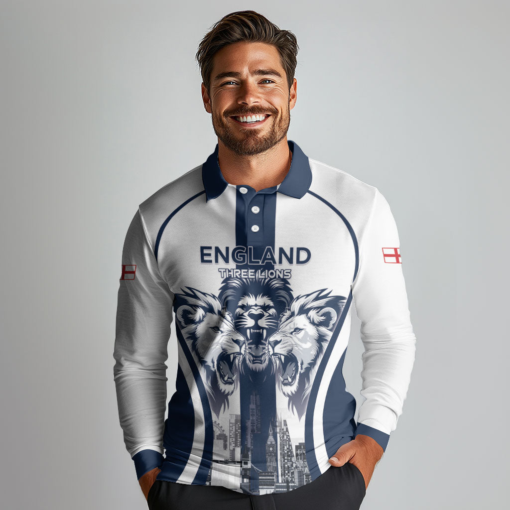 Custom England Football 2026 Long Sleeve Polo Shirt Three Lions Special Style