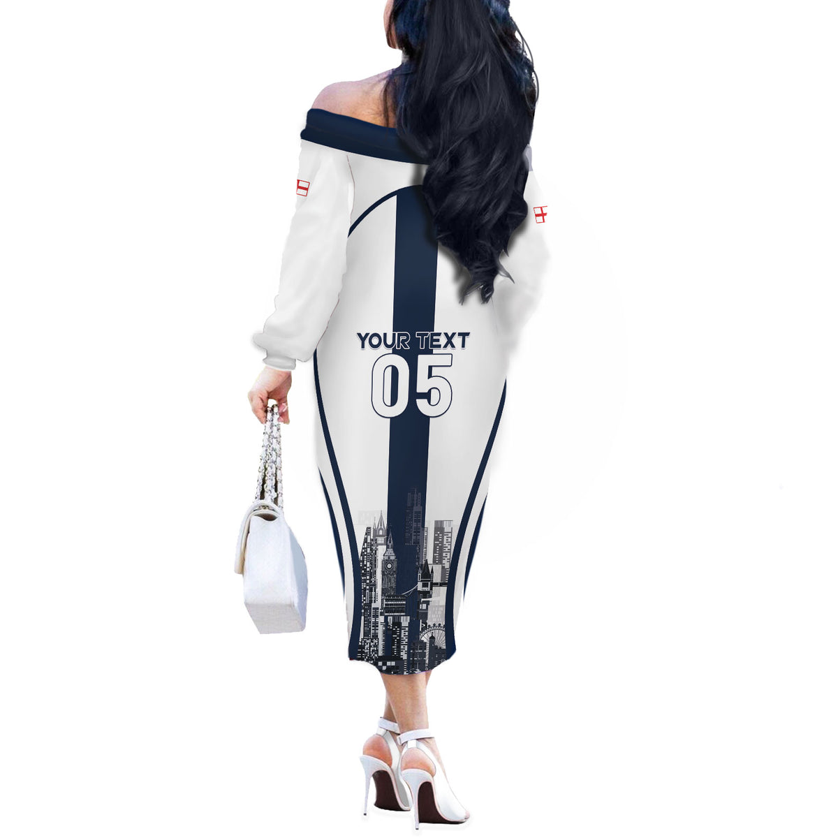 Custom England Football 2026 Off The Shoulder Long Sleeve Dress Three Lions Special Style