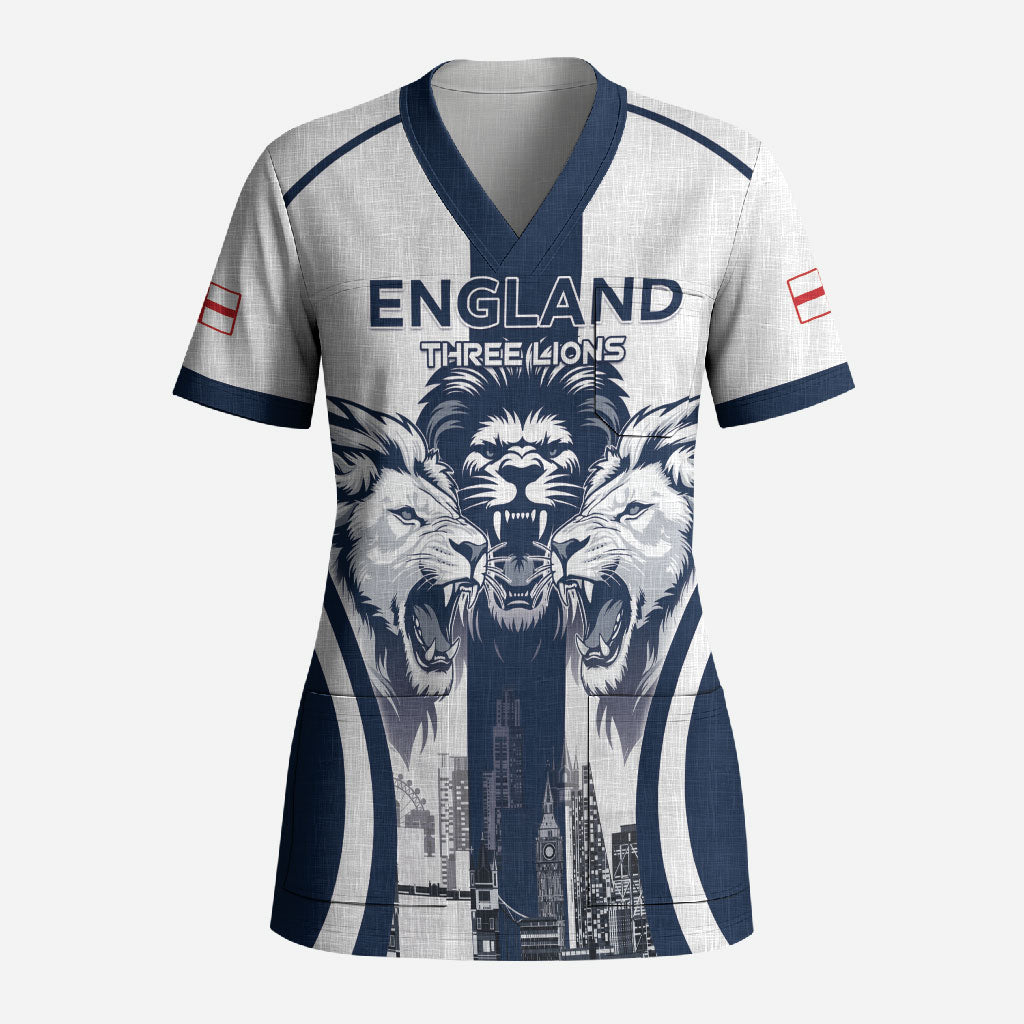Custom England Football 2026 Scrub Top Three Lions Special Style