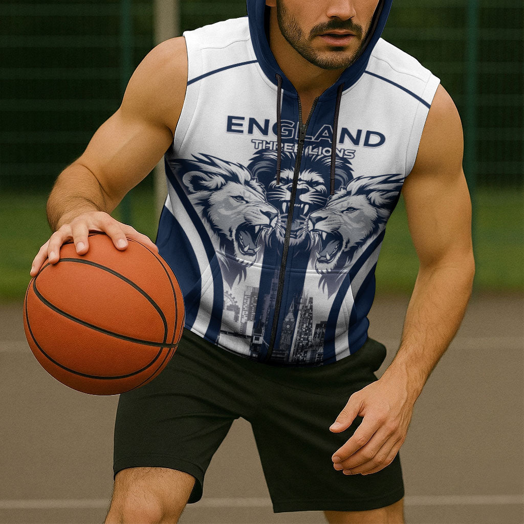 Custom England Football 2026 Sleeveless Zip Hoodie Three Lions Special Style