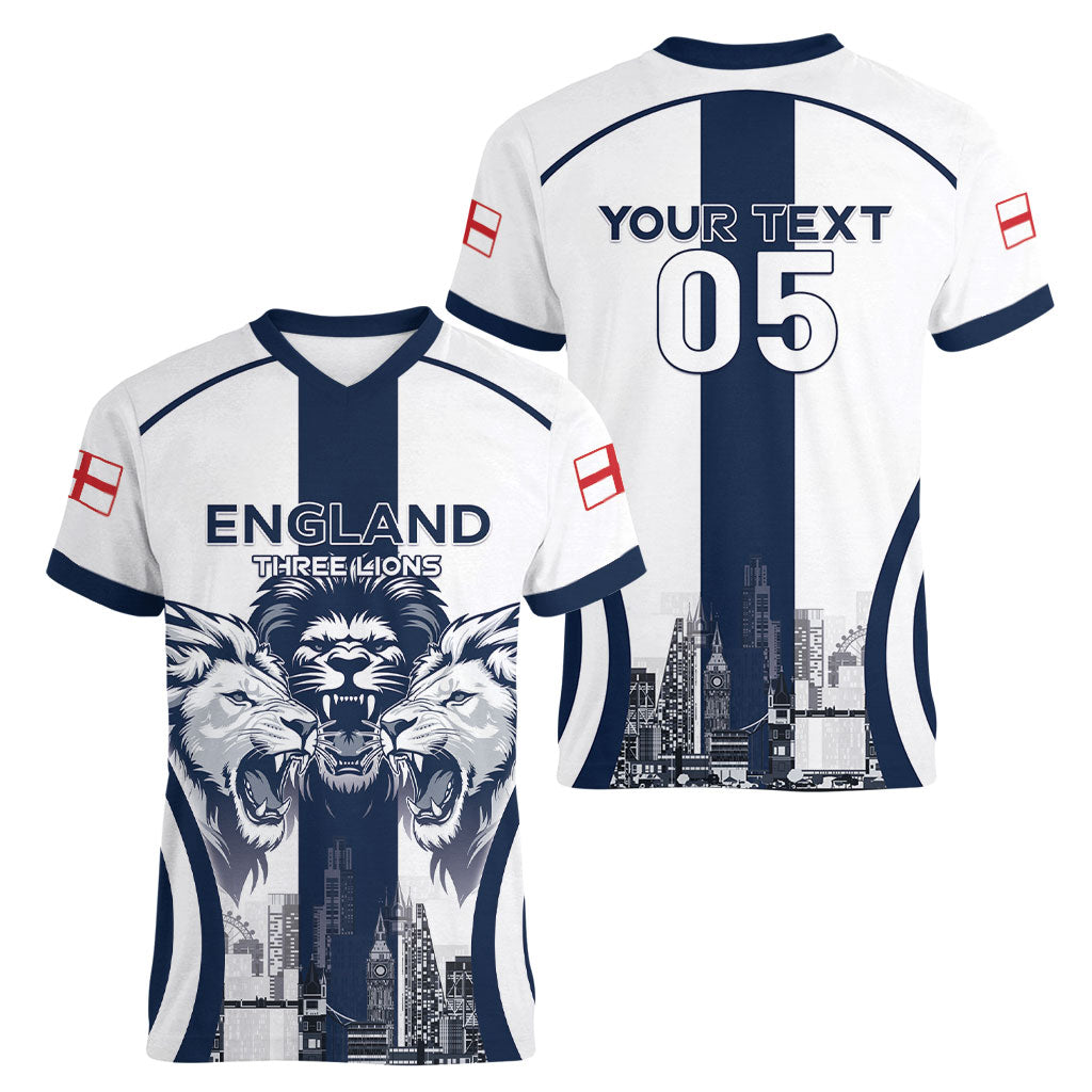 Custom England Football 2026 Women V-Neck T-Shirt Three Lions Special Style