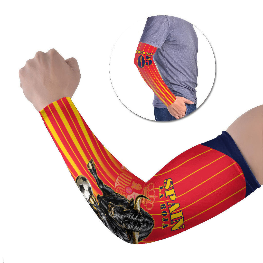 Custom Spain Football 2026 Arm Sleeves La Roja Brave Bull Striped Style